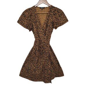 Madewell Flutter-Sleeve Wrap Mini Dress in Painted Leopard Womens Size XXS